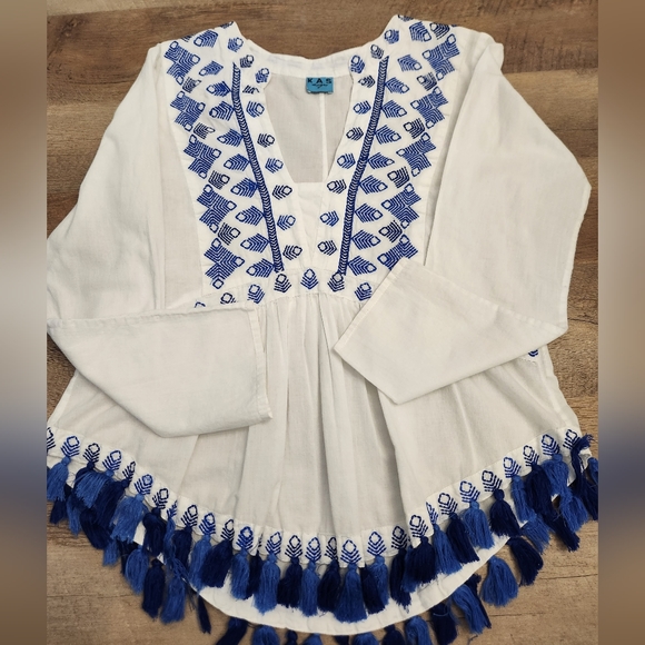 ⚪️ KAS Designs Embroidered Blouse with Tassels Size M - Picture 2 of 16